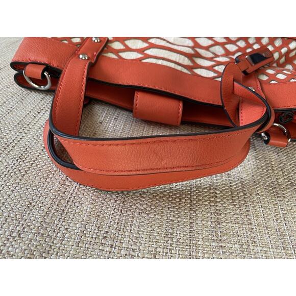 JOE's Jeans, Addison Laser-Cut Crossbody Canvas Faux Leather Satchel Coral bag - Picture 8 of 10